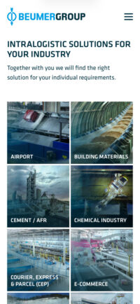 Mobile screenshot of Beumer Group website.