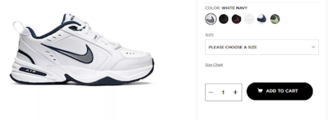 Detailed preview of shoe in an online store. Screenshot.