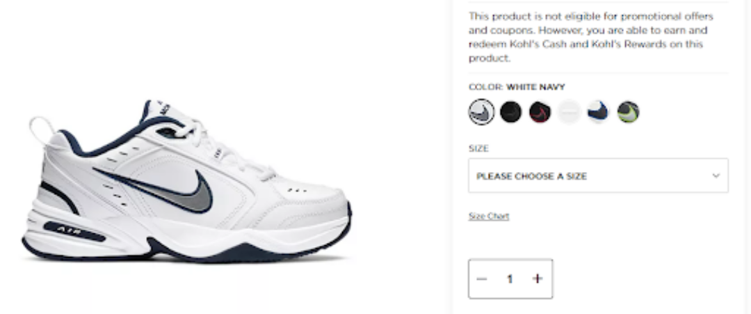 Detailed preview of shoe in an online store without add to card button. Screenshot.