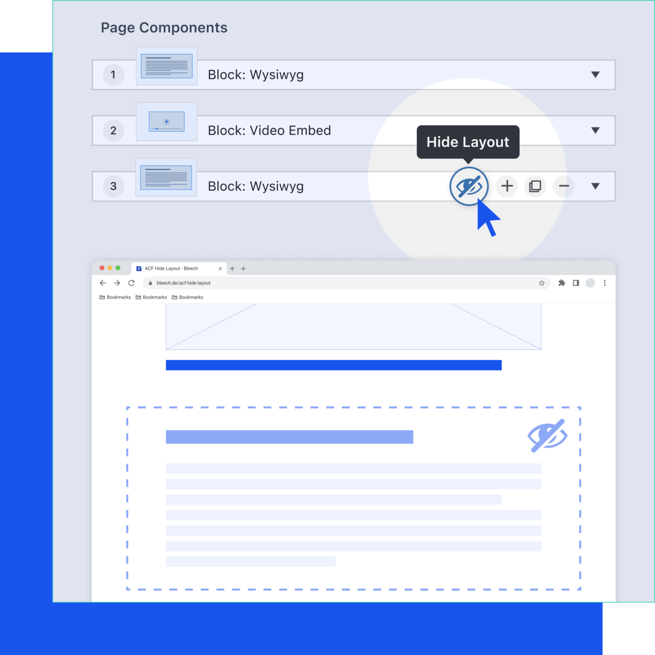 Grafik, die im WordPress Backend ein Icon mit Auge zeigt.