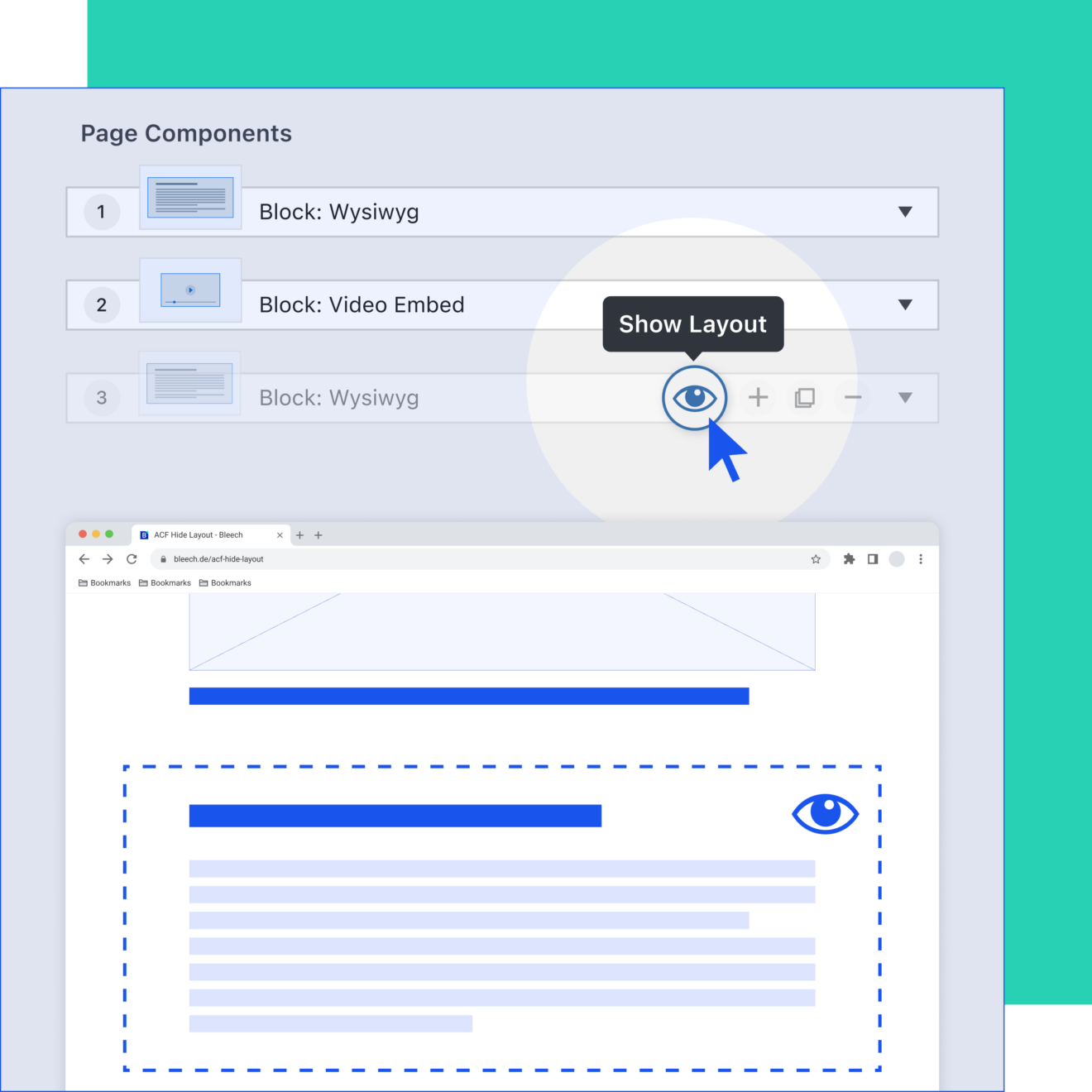 Grafik, die im WordPress Backend ein Icon mit durchgestrichenem Auge zeigt.