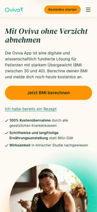 Mobile screenshot of the Oviva homepage.