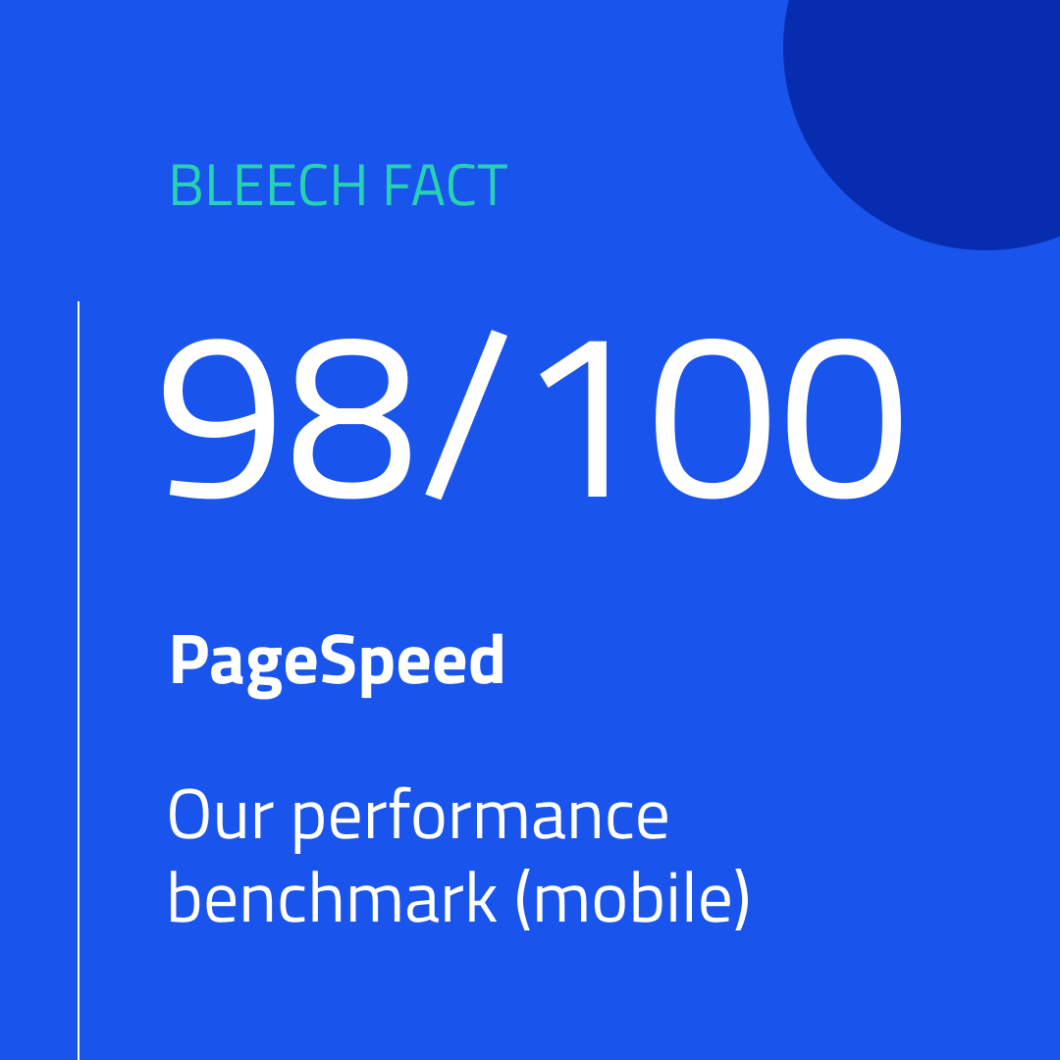 98/100 pagespeed - our performance benchmark mobile