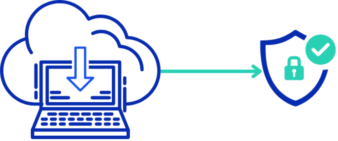 Grafik mit Computer und Icon für Security